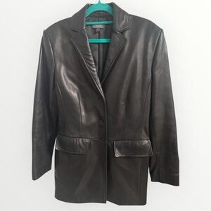 Classiques Entier Black Leather Button Front Blazer Jacket 4